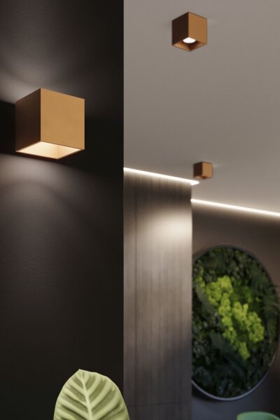 Wandlampe Up Down Stahl Gold T:12 cm G9 Würfel elegant