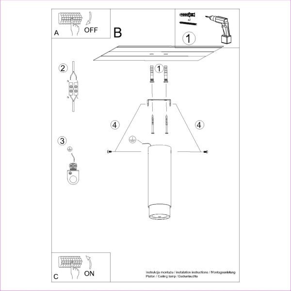Elegante Deckenlampe Schwarz Gold GU10 Ø6 cm rund