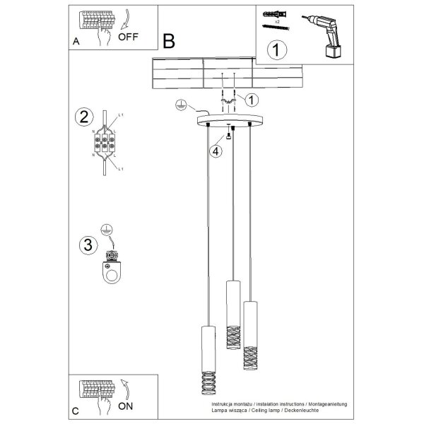 Pendelleuchte Weiß Stahl GU10 L:25 cm 3-flammig