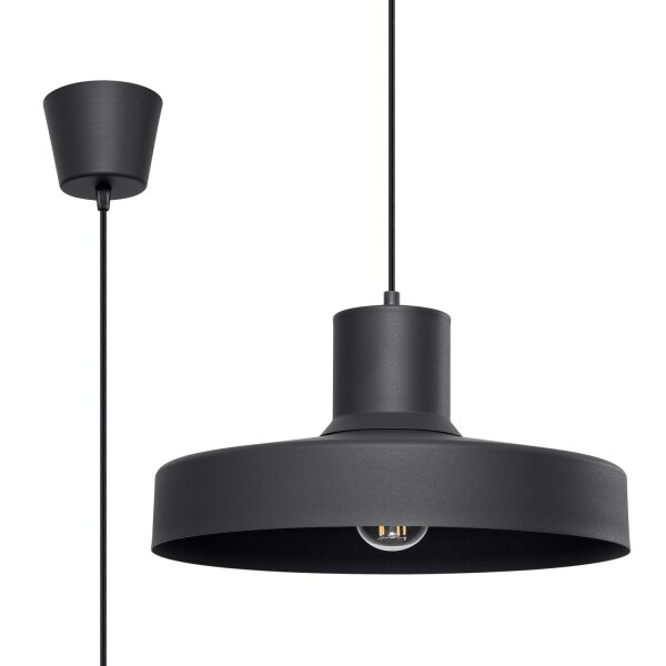 Hängelampe Stahl Schwarz E27 L:35 cm rund gemütlich