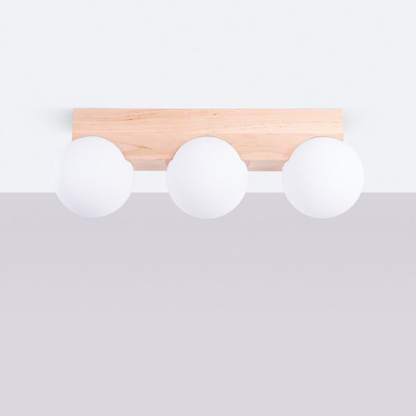 Deckenlampe Holz Glas G9 3-flammig 46 cm lang blendarm