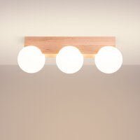 Deckenlampe Holz Glas G9 3-flammig 46 cm lang blendarm