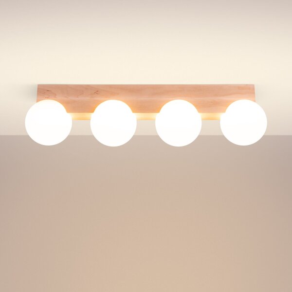 Deckenleuchte Holz Glas G9 4-flammig 63 cm blendarm