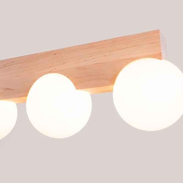 Deckenleuchte Holz Glas G9 4-flammig 63 cm blendarm
