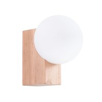 Wandleuchte Holz Glas Kugel Weiß G9 H:16 cm blendarm