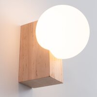 Wandleuchte Holz Glas Kugel Weiß G9 H:16 cm blendarm