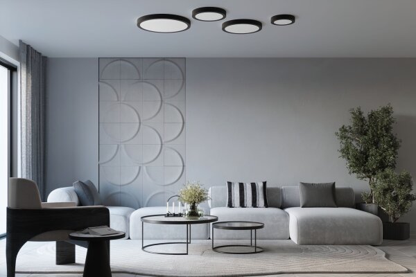 LED Deckenleuchte Schwarz Alu 3000 K Ø50 cm blendarm