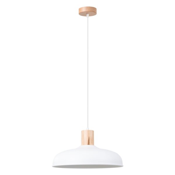 Stilvolle Hängelampe Holz Stahl Weiß E27 rund Ø38 cm