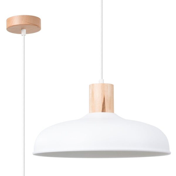 Stilvolle Hängelampe Holz Stahl Weiß E27 rund Ø38 cm
