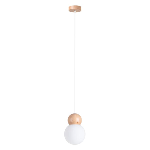 Hängelampe Holz Glas Weiß G9 rund Ø11 cm blendarm