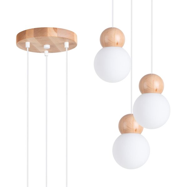 Hängelampe Holz Glas Weiß G9 3-flammig L:31 cm blendarm