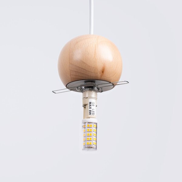 Hängelampe Holz Glas Weiß G9 3-flammig L:31 cm blendarm