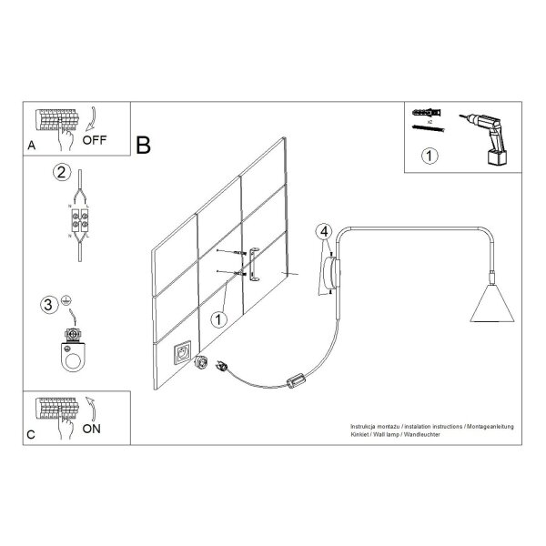 Wandlampe Ocker Stahl E14 Schalter Stecker H:30 cm
