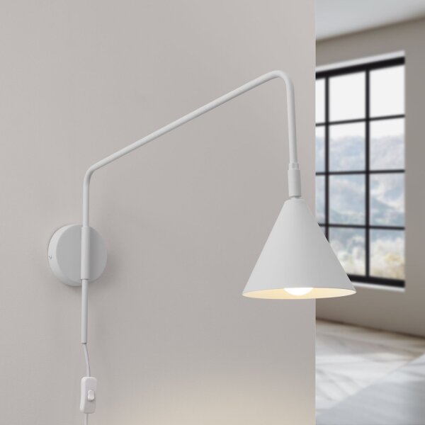 Wandlampe Weiß Stahl E14 Schalter Stecker Kabel H:30 cm