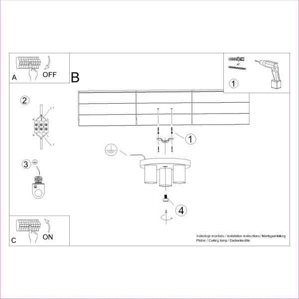 Deckenlampe Stahl Weiß GU10 B:25 cm rund 3-flammig