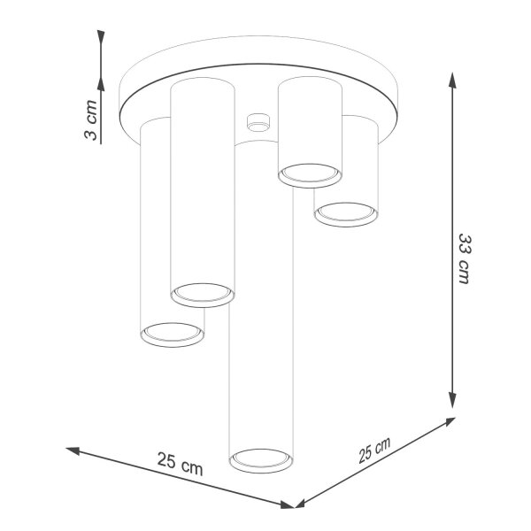 Deckenleuchte Stahl Schwarz GU10 B:25 cm rund 5-flammig