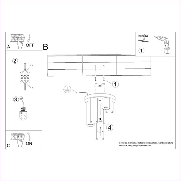Deckenleuchte Stahl Schwarz GU10 B:25 cm rund 5-flammig