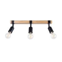 Deckenspot Holz Stahl Schwarz E27 flexibel 53 cm 3-flmg