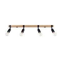 Deckenspot Holz Stahl Schwarz E27 flexibel 89 cm 4-flmg