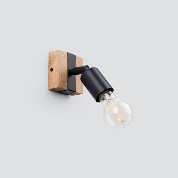 Wandstrahler Holz Stahl E27 schwenkbar H:11 cm Scandi