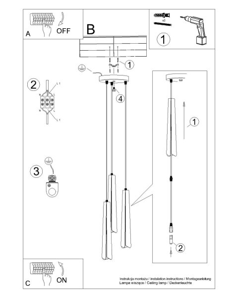 Pendelleuchte 3-flammig Weiß Stahl G9 L:19,5 cm rund