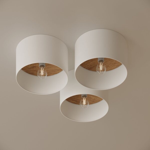 Skandinavische Deckenlampe Holz Stoff E27 Ø35 cm rund