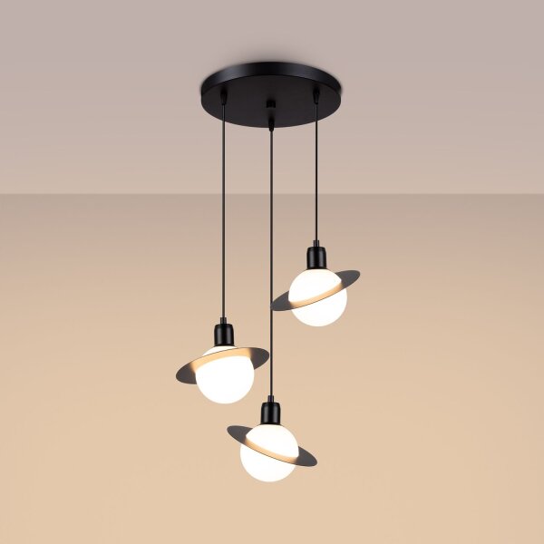 Hängelampe Glas Stahl Schwarz G9 L:32 cm rund blendarm