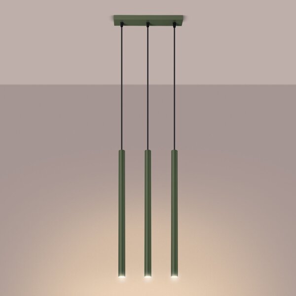 Hängelampe Olivgrün Stahl G9 30 cm lang 3-flammig