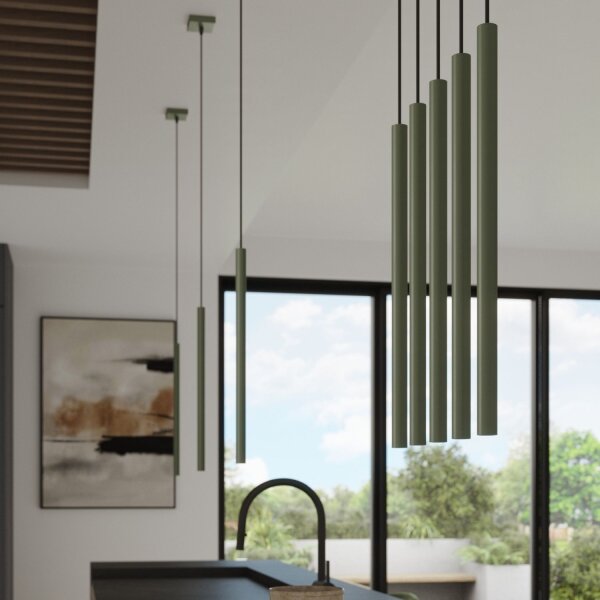 Hängelampe Olivgrün Stahl G9 30 cm lang 3-flammig
