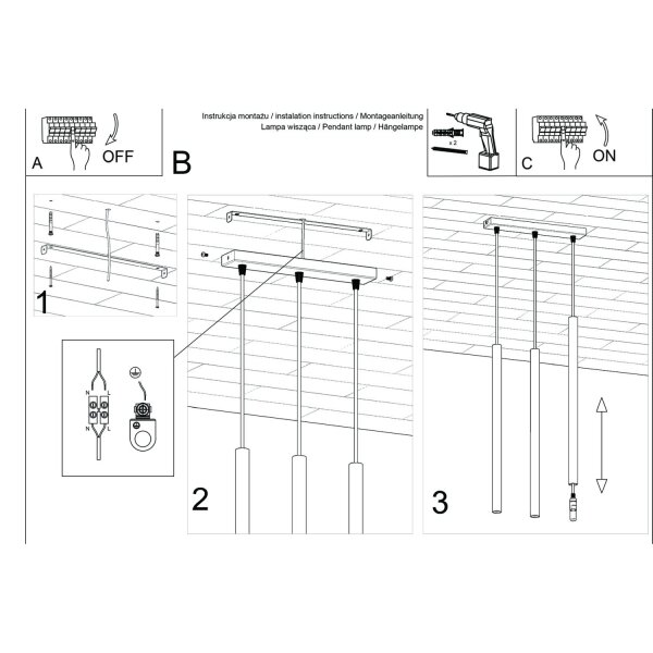 Lange Pendelleuchte Ocker Stahl G9 30 cm 3-flammig