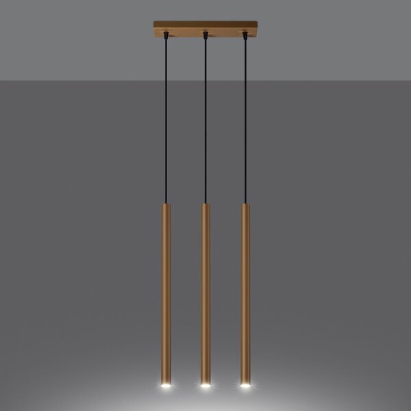Lange Pendelleuchte Stahl Gold G9 30 cm 3-flammig