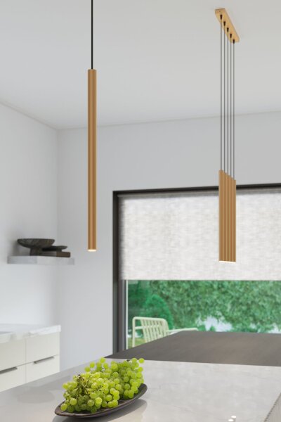 Lange Pendelleuchte Stahl Gold G9 30 cm 3-flammig