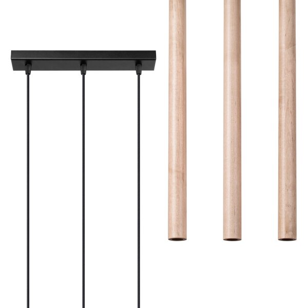 Hängelampe Holz Natur Schwarz G9 lang 30 cm 3-flammig