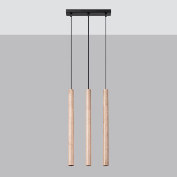 Hängelampe Holz Natur Schwarz G9 lang 30 cm 3-flammig