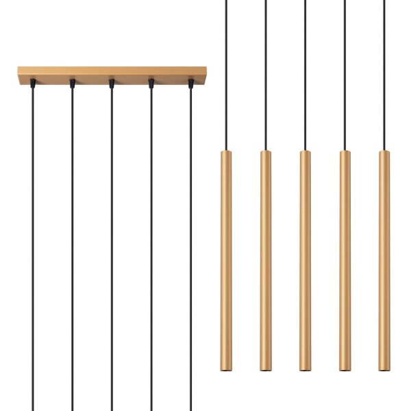 Hängelampe Gold Stahl G9 5-flammig 45 cm lang Esstisch
