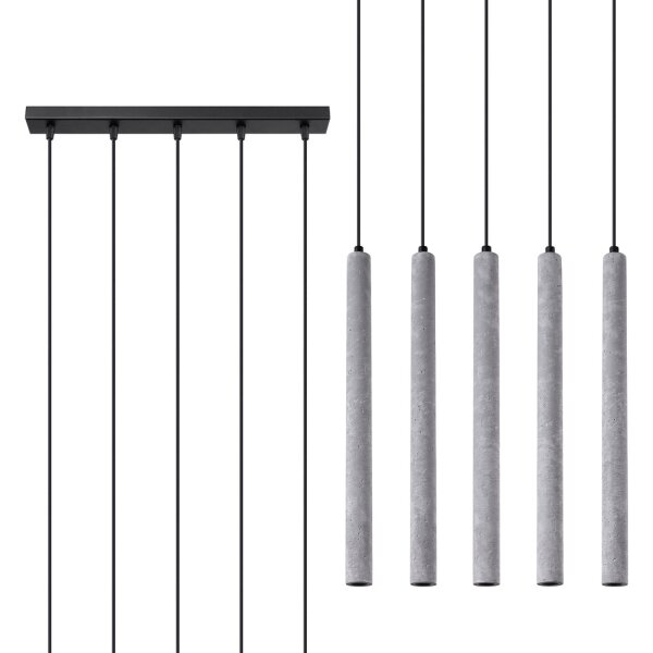 Hängelampe Beton Grau G9 5-flammig 45 cm lang Esstisch