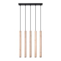 Lange Hängelampe Holz Natur G9 5-flammig 45 cm Esstisch