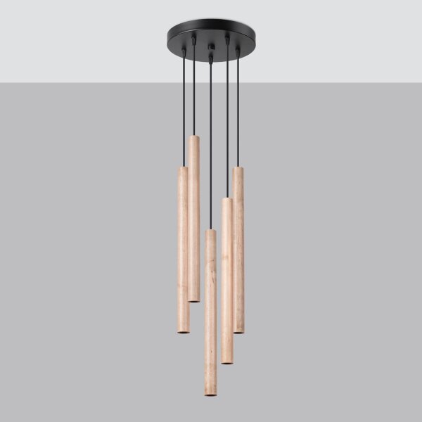 Hängelampe Holz Natur G9 L:25 cm 5-flammig akzentuiert