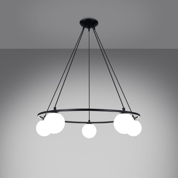 Hängelampe Glas Stahl Schwarz G9 L:80 cm 5-flammig