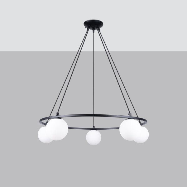 Hängelampe Glas Stahl Schwarz G9 L:80 cm 5-flammig