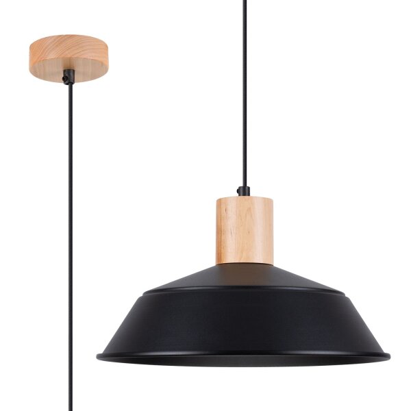 Hängelampe Holz Stahl Schwarz E27 Ø34 cm Skandinavisch