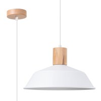 Pendelleuchte Holz Stahl Weiß E27 Ø34 cm...