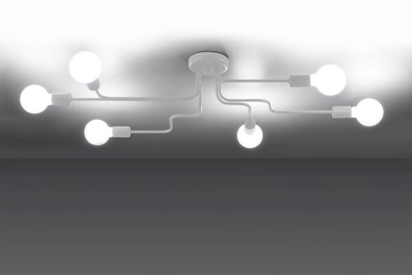 Deckenlampe Industrial Weiß Stahl E27 L:80 cm 6-flammig