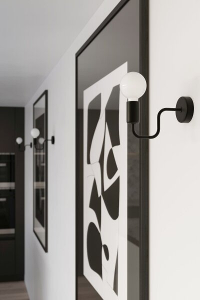 Wandleuchte mit Arm Schwarz Stahl E27 H:20 cm Industrie