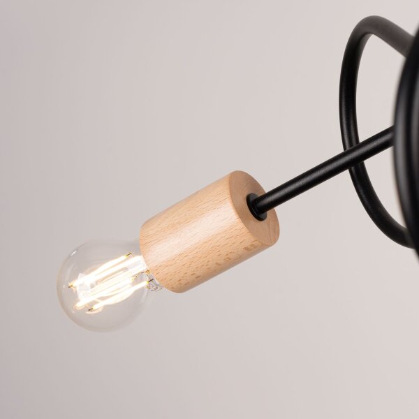 Deckenleuchte Holz Stahl Schwarz E27 L:56 cm 3-flammig
