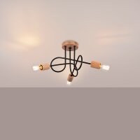 Deckenleuchte Holz Stahl Schwarz E27 L:56 cm 3-flammig