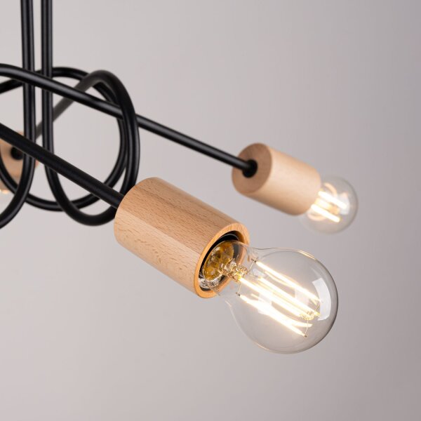 Deckenleuchte Holz Stahl Schwarz E27 L:61 cm 5-flammig