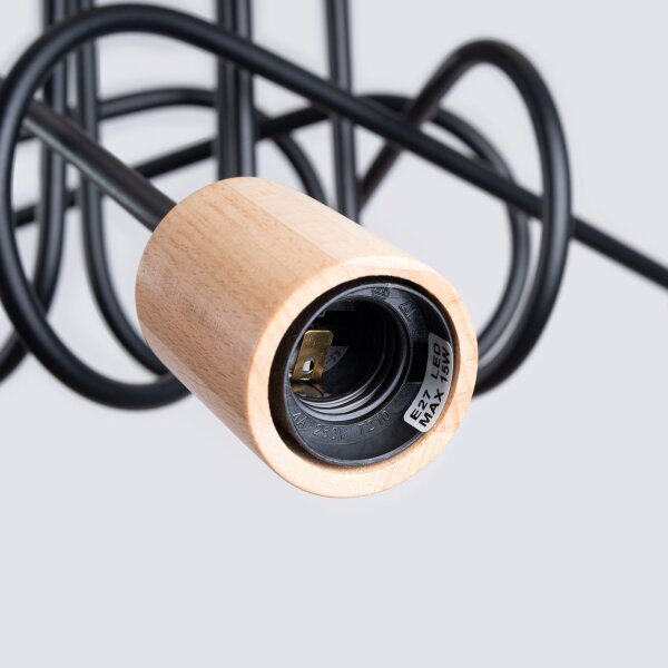 Deckenleuchte Holz Stahl Schwarz E27 L:61 cm 5-flammig