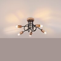Deckenleuchte Holz Stahl Schwarz E27 L:61 cm 5-flammig