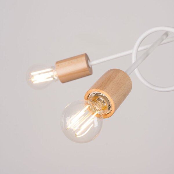 Deckenlampe Holz Stahl Weiß E27 L:61 cm 5-flammig